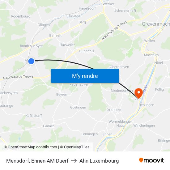 Mensdorf, Ennen AM Duerf to Ahn Luxembourg map