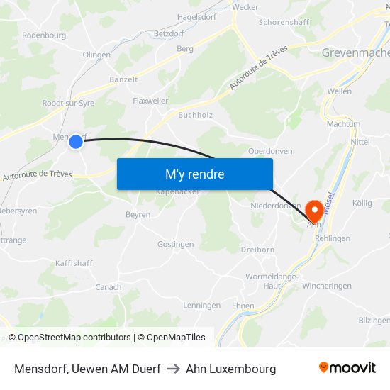 Mensdorf, Uewen AM Duerf to Ahn Luxembourg map