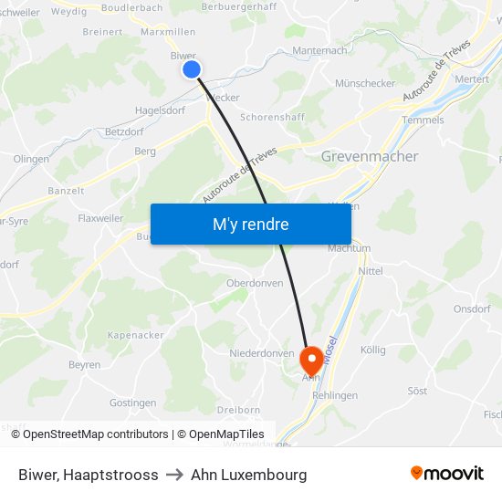 Biwer, Haaptstrooss to Ahn Luxembourg map