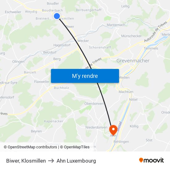 Biwer, Klosmillen to Ahn Luxembourg map