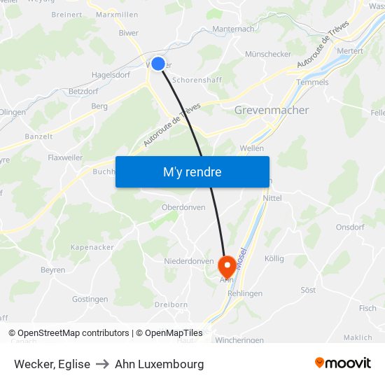 Wecker, Eglise to Ahn Luxembourg map