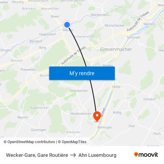 Wecker-Gare, Gare Routière to Ahn Luxembourg map