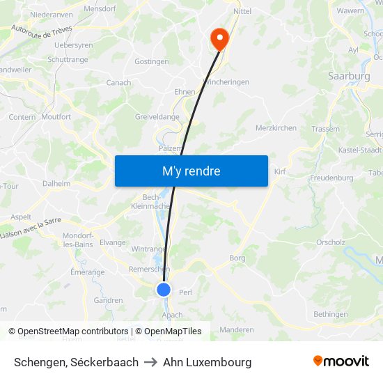 Schengen, Séckerbaach to Ahn Luxembourg map