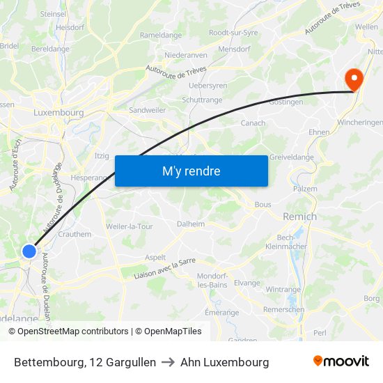 Bettembourg, 12 Gargullen to Ahn Luxembourg map