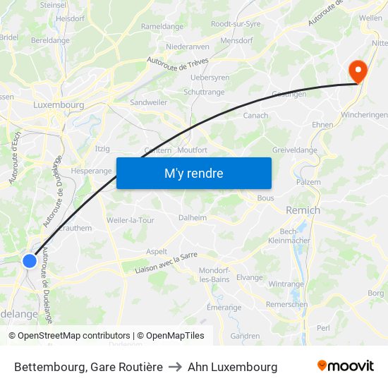 Bettembourg, Gare Routière to Ahn Luxembourg map