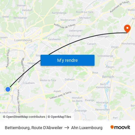 Bettembourg, Route D'Abweiler to Ahn Luxembourg map