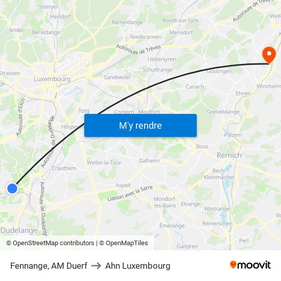 Fennange, AM Duerf to Ahn Luxembourg map