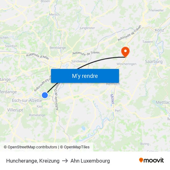 Huncherange, Kreizung to Ahn Luxembourg map