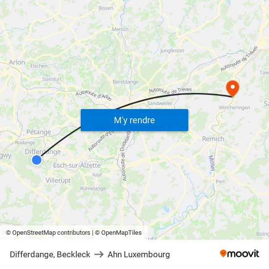 Differdange, Beckleck to Ahn Luxembourg map