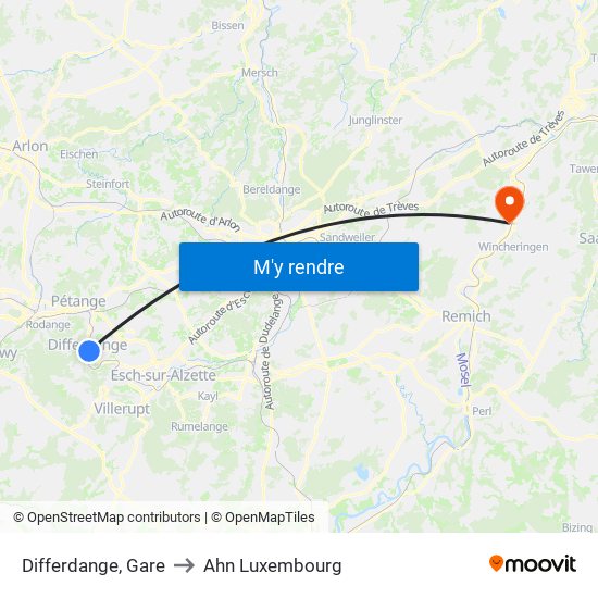 Differdange, Gare to Ahn Luxembourg map