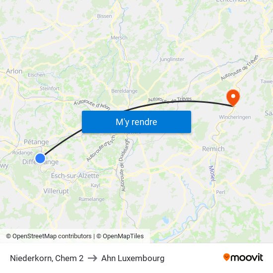 Niederkorn, Chem 2 to Ahn Luxembourg map