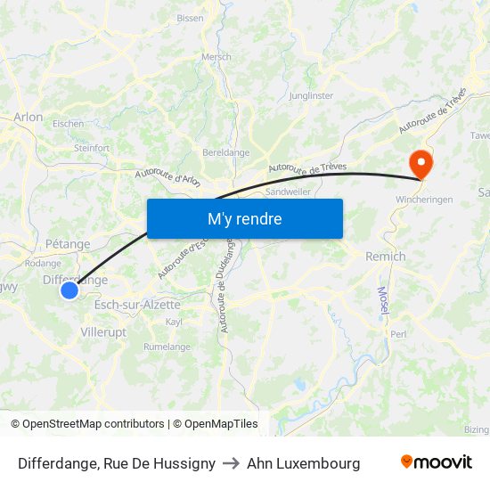 Differdange, Rue De Hussigny to Ahn Luxembourg map