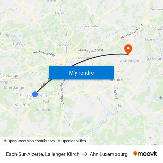 Esch-Sur-Alzette, Lallenger Kiirch to Ahn Luxembourg map