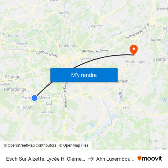 Esch-Sur-Alzette, Lycée H. Clement to Ahn Luxembourg map