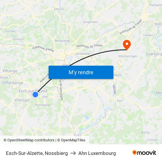 Esch-Sur-Alzette, Nossbierg to Ahn Luxembourg map