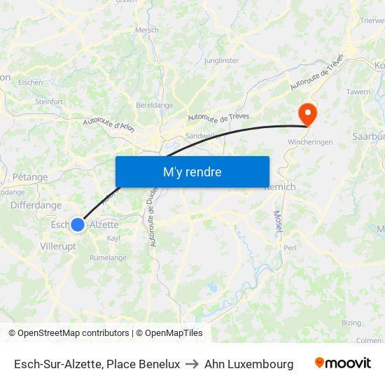 Esch-Sur-Alzette, Place Benelux to Ahn Luxembourg map
