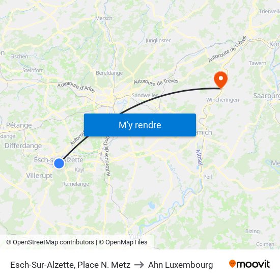 Esch-Sur-Alzette, Place N. Metz to Ahn Luxembourg map