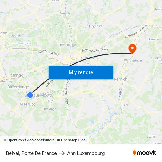 Belval, Porte De France to Ahn Luxembourg map
