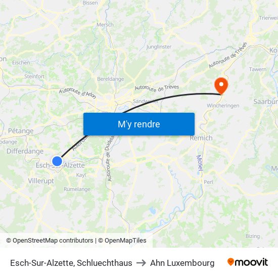 Esch-Sur-Alzette, Schluechthaus to Ahn Luxembourg map