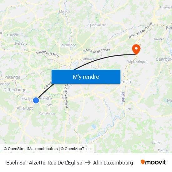 Esch-Sur-Alzette, Rue De L'Eglise to Ahn Luxembourg map