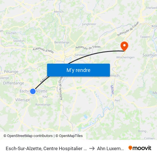 Esch-Sur-Alzette, Centre Hospitalier E. Mayrisch to Ahn Luxembourg map