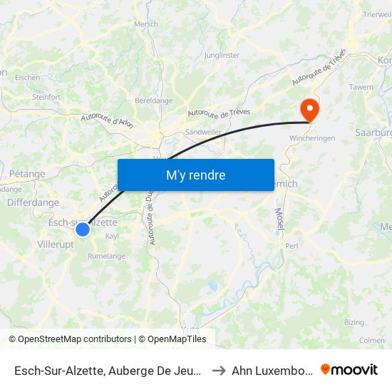 Esch-Sur-Alzette, Auberge De Jeunesse to Ahn Luxembourg map