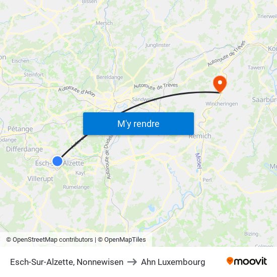 Esch-Sur-Alzette, Nonnewisen to Ahn Luxembourg map