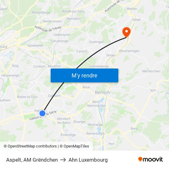 Aspelt, AM Grëndchen to Ahn Luxembourg map