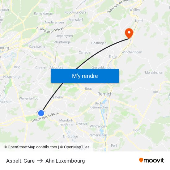 Aspelt, Gare to Ahn Luxembourg map