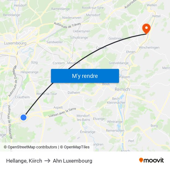 Hellange, Kiirch to Ahn Luxembourg map
