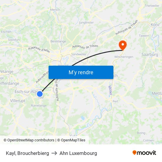 Kayl, Broucherbierg to Ahn Luxembourg map