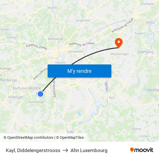 Kayl, Diddelengerstrooss to Ahn Luxembourg map