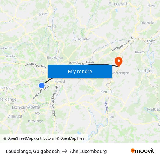 Leudelange, Galgebösch to Ahn Luxembourg map