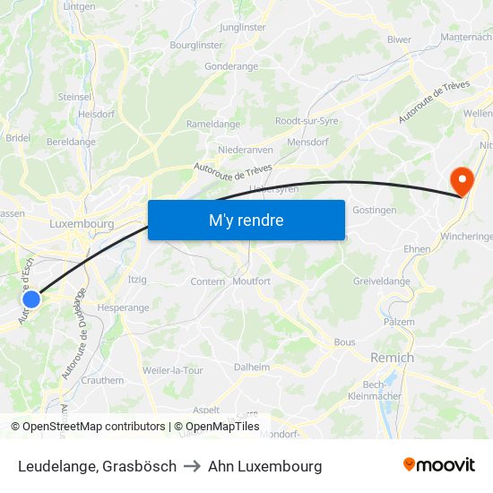 Leudelange, Grasbösch to Ahn Luxembourg map