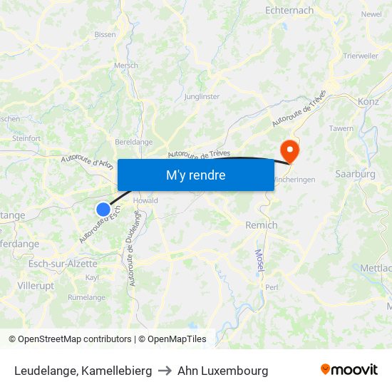 Leudelange, Kamellebierg to Ahn Luxembourg map