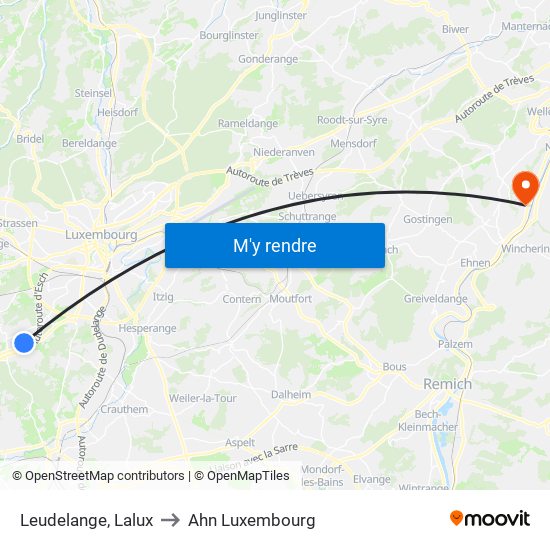 Leudelange, Lalux to Ahn Luxembourg map