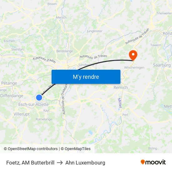 Foetz, AM Butterbrill to Ahn Luxembourg map