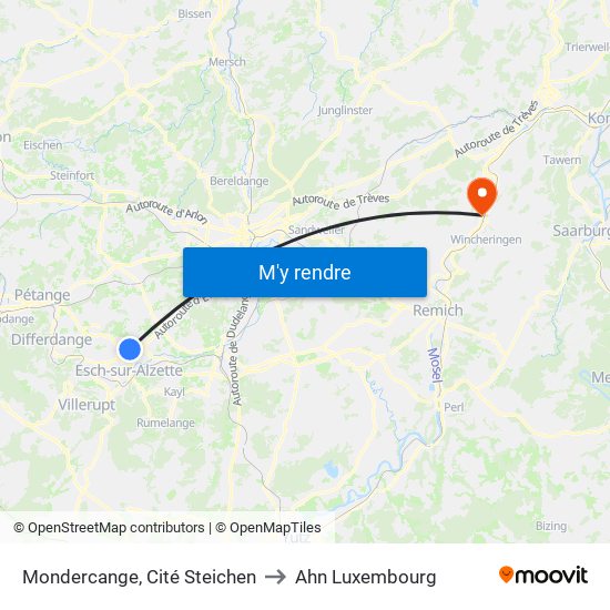 Mondercange, Cité Steichen to Ahn Luxembourg map