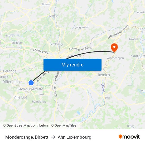 Mondercange, Dirbett to Ahn Luxembourg map