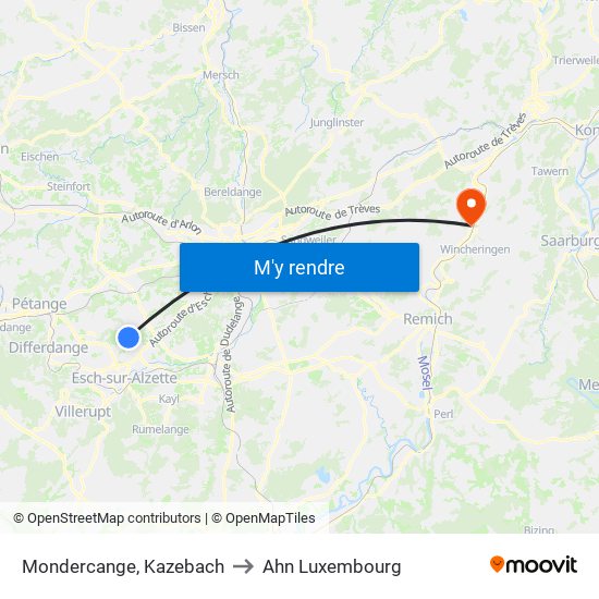Mondercange, Kazebach to Ahn Luxembourg map