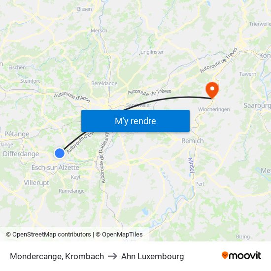 Mondercange, Krombach to Ahn Luxembourg map