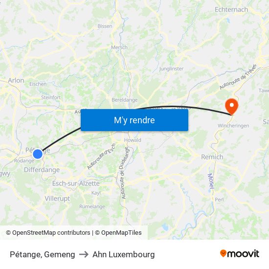 Pétange, Gemeng to Ahn Luxembourg map