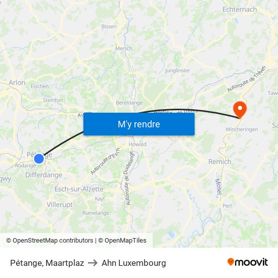 Pétange, Maartplaz to Ahn Luxembourg map