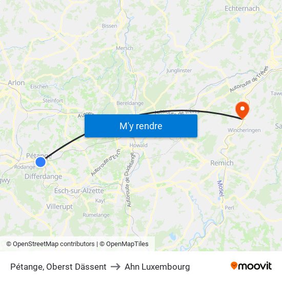 Pétange, Oberst Dässent to Ahn Luxembourg map