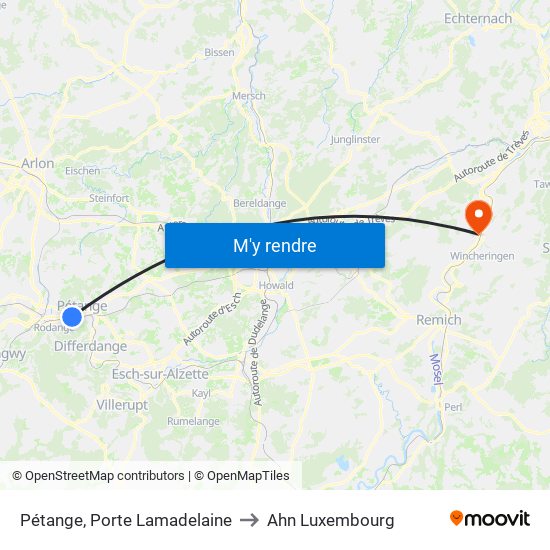 Pétange, Porte Lamadelaine to Ahn Luxembourg map