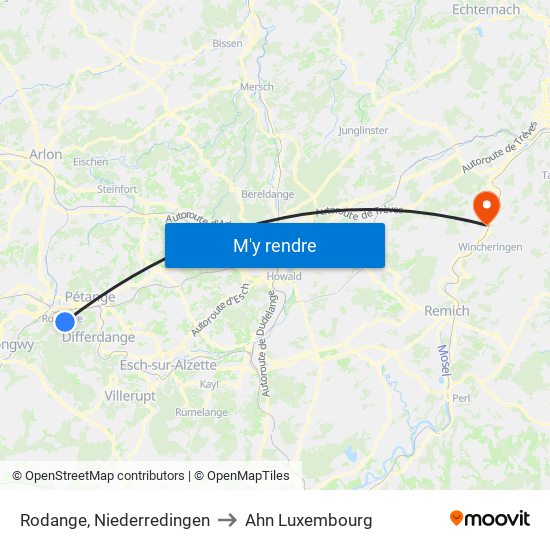 Rodange, Niederredingen to Ahn Luxembourg map