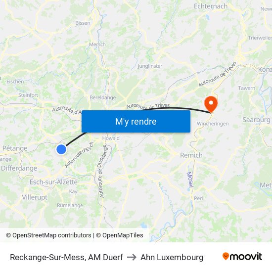 Reckange-Sur-Mess, AM Duerf to Ahn Luxembourg map