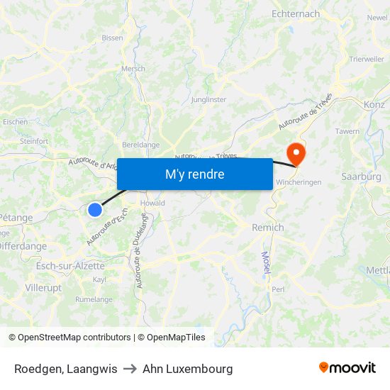 Roedgen, Laangwis to Ahn Luxembourg map