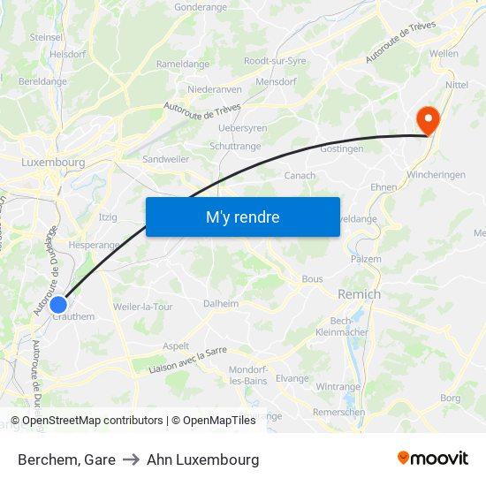 Berchem, Gare to Ahn Luxembourg map