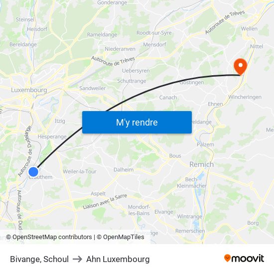 Bivange, Schoul to Ahn Luxembourg map